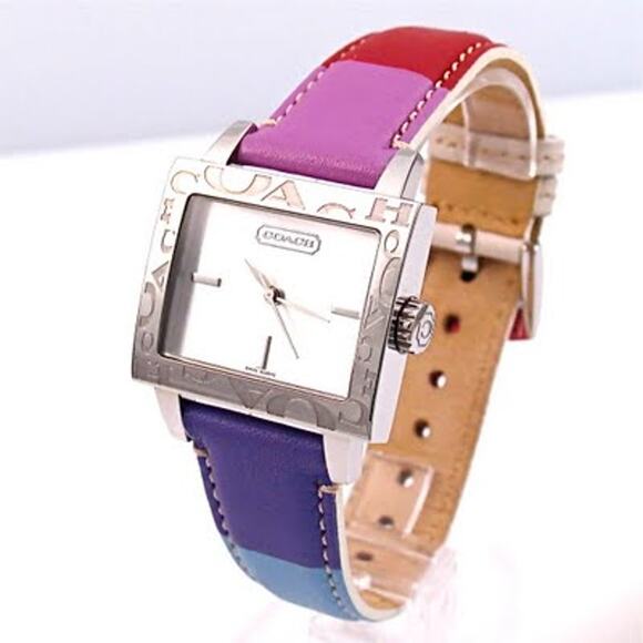 Coach Accessories - Coach Amanda Watch Multicolor Leather Strap Square Steel Case Analog IOB